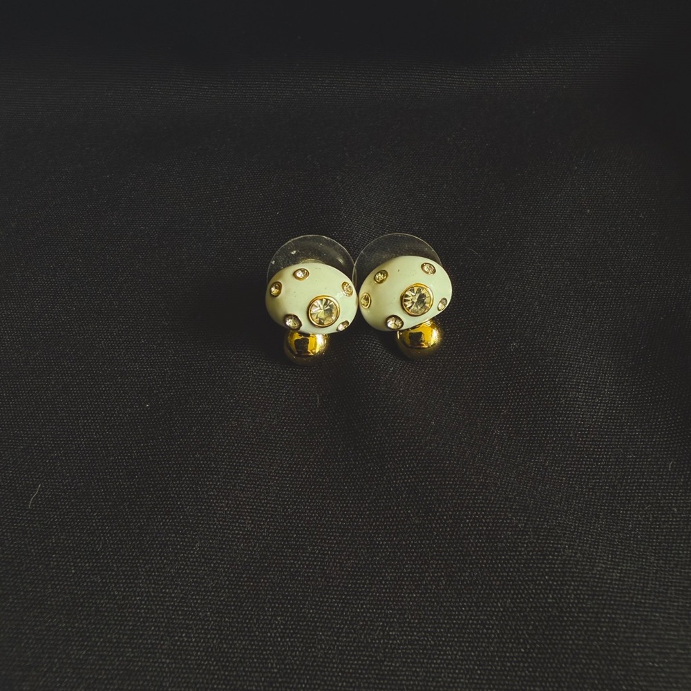 Gold and White Mushroom Stud Earrings